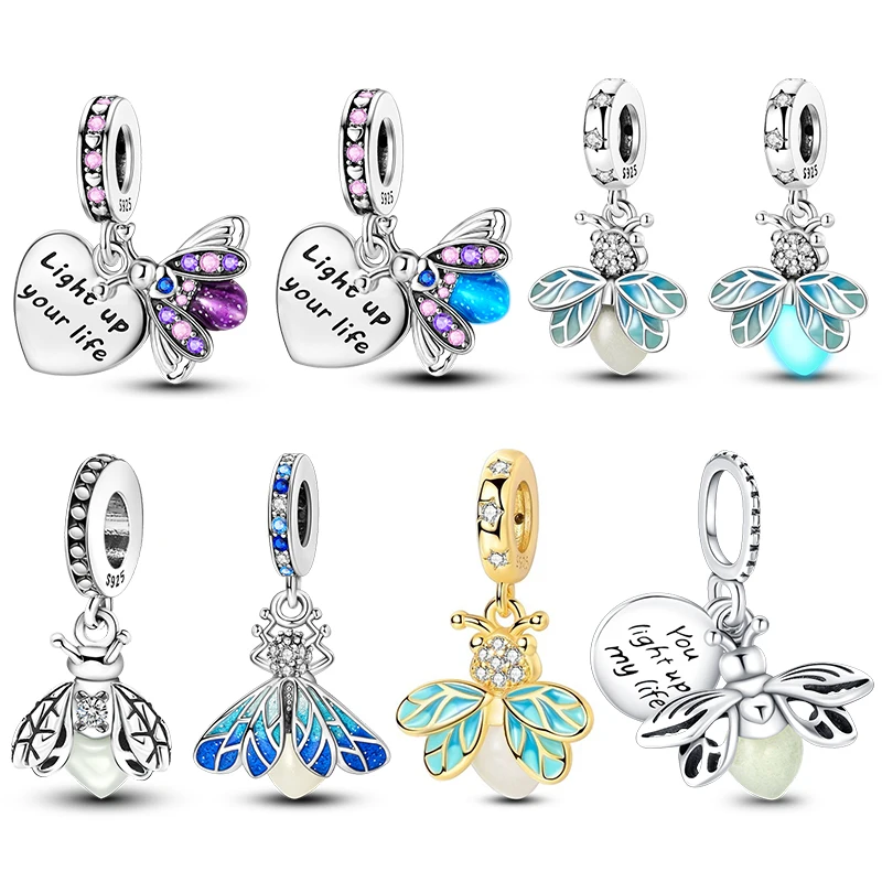 925 Silver Glow in the dark Firefly Dangle Charm Bead Fits Bracelet Necklace Women Fashion Collection DIY Pendant Luxury Jewelry
