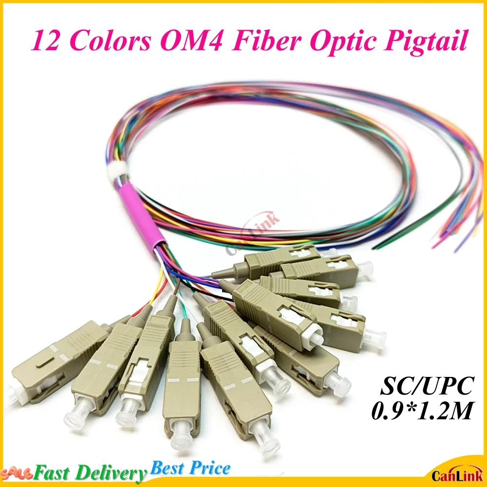 

5 шт./лот, 12 цветов, SC/UPC-многомодовый 50/125-OM4-0.9мм, 1м оптический пигтейл, оптический кабель FTTH