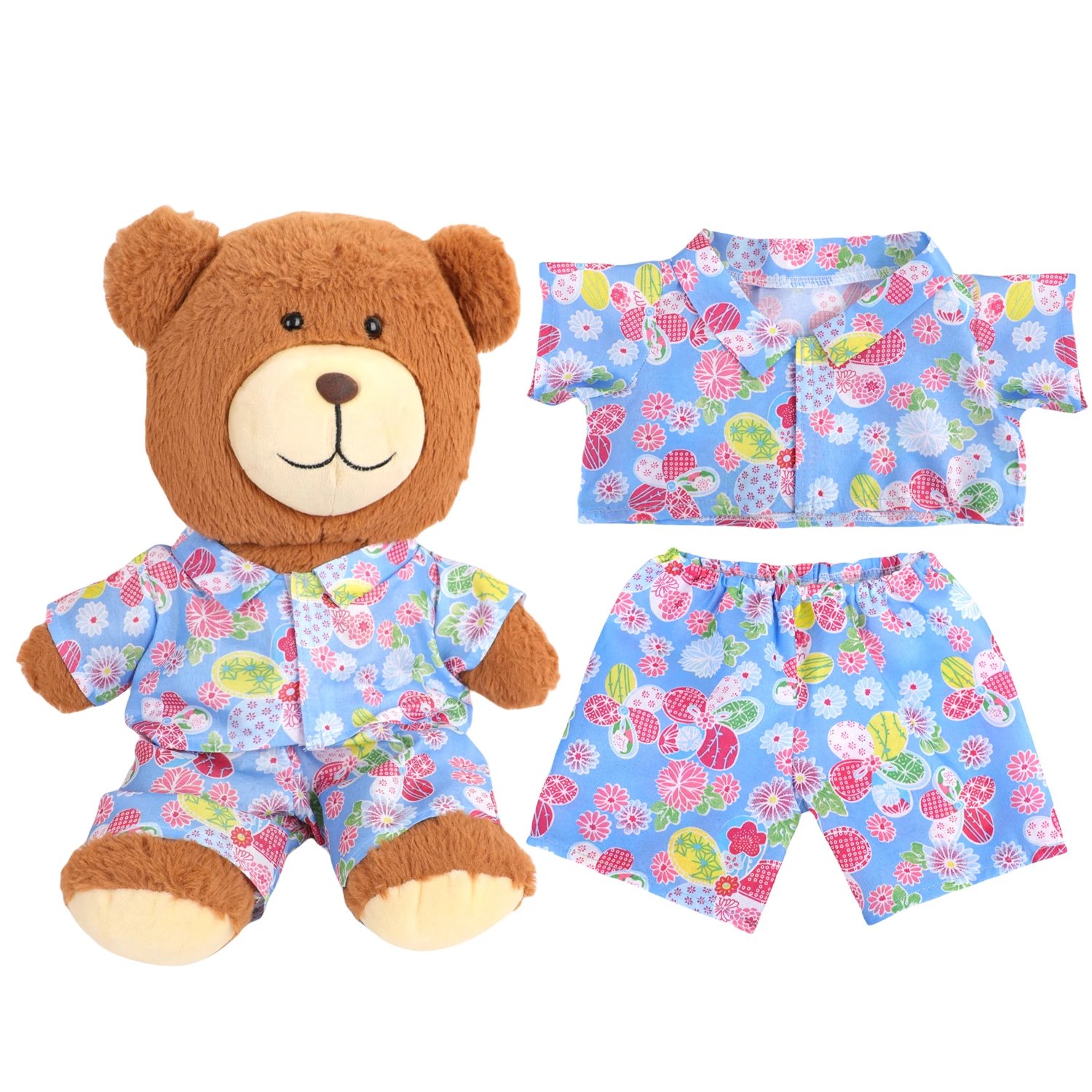 42cm Plush Bear Clothes Cartoon Print Shirt & Shorts Set, Casual Summer Outfit for 16-18 Inch Teddy Bear & Plush Dolls Toy Gift