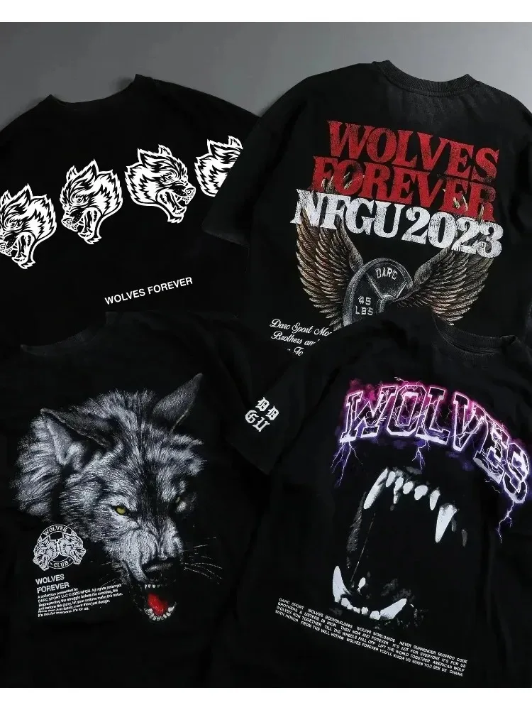 เสื้อยืดพิมพ์ลาย darc Wolf เสื้อยืดแขนสั้นสำหรับผู้หญิงเสื้อยืดพิมพ์ลายขนาดใหญ่เสื้อยืดออกกำลังกายยิมฟิตเนสผู้ชาย