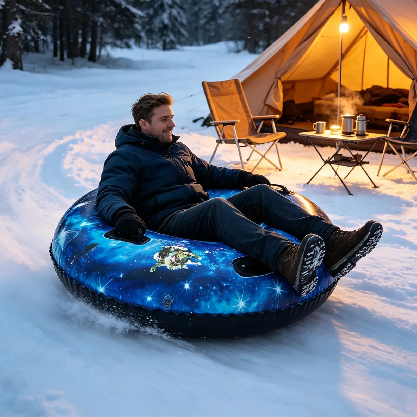Snow Tube 47Inch Thickened Inflatable Winter Toy With Handles Outdoor Sledding Tube For Outdoor Activities Family Outings Ski
