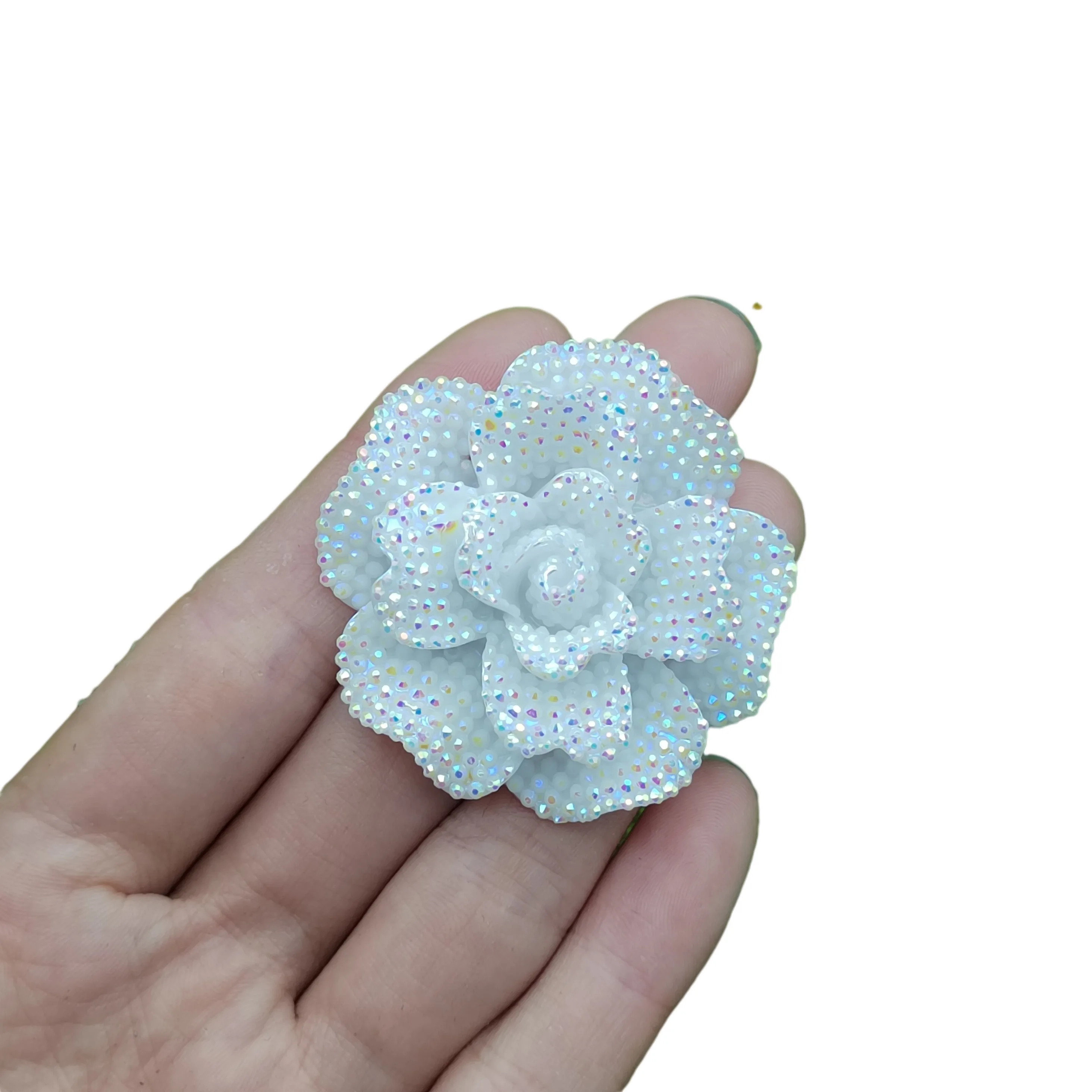 45MM Flatback Undrilled Rhinestone Rose Flower Flatback Cabochons No Hole Resin Flat Back Crafts For Jewelry Making