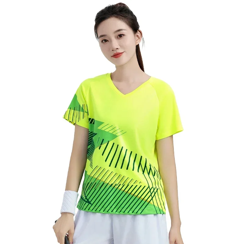 Women Badminton Tee Exercise Training Quick Dry 3D Print Table Tennis Shirts Ice Silk Breathable Ping Pong Volleyball Jerseys