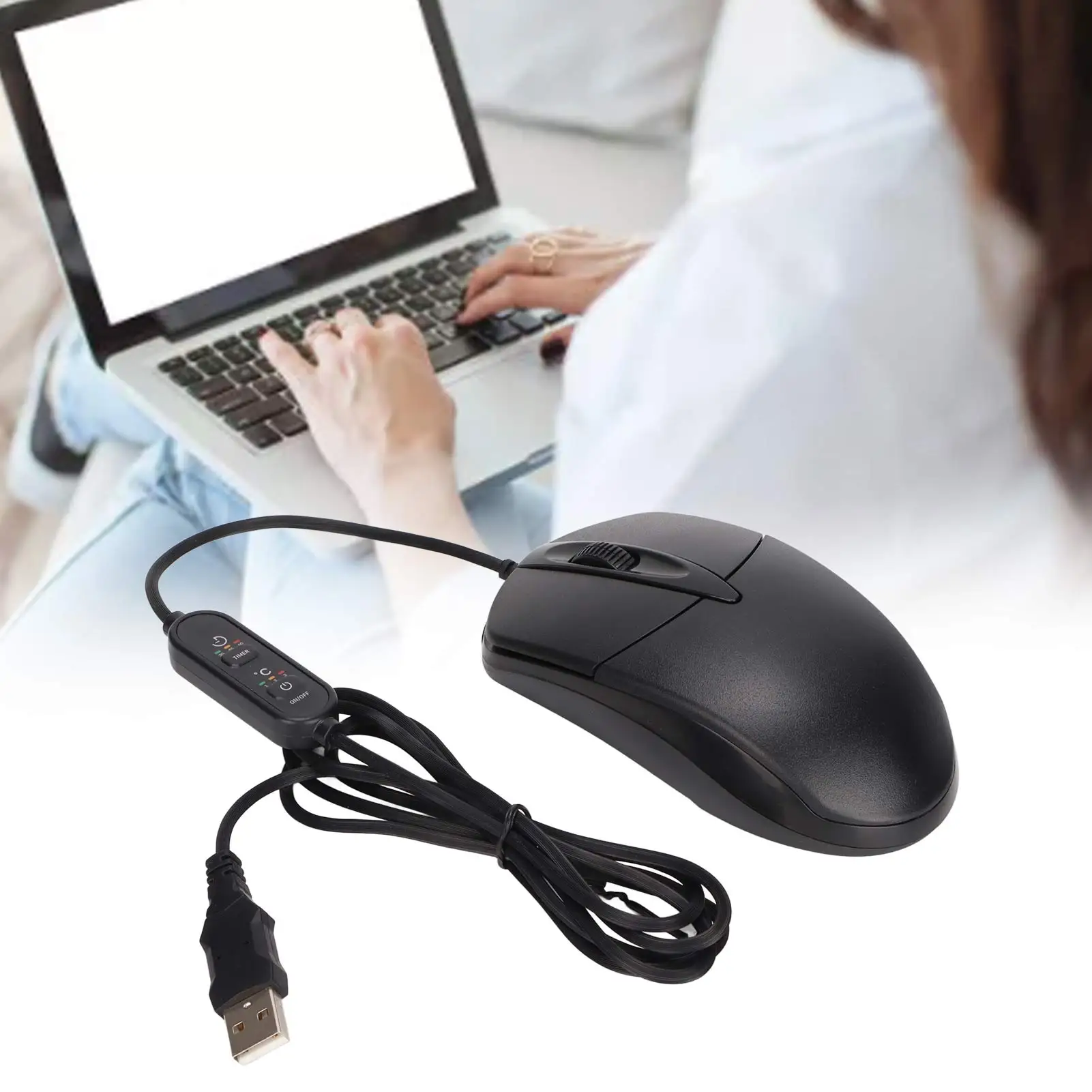 Heated Mouse 3 Levels Adjustable Black Ergonomic 1600DPI Wired Heating Mouse For Windows For OS X System Desktop Laptop