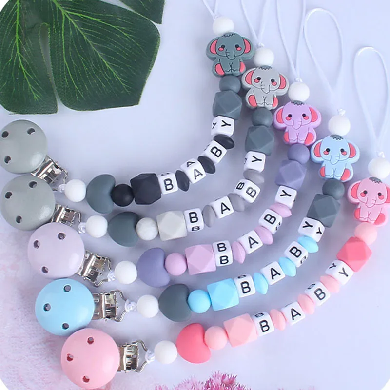 Custom Name Personalized Baby Pacifier Chains Silicone Bead Dummy Nipple Holder for Baby Teething Toys Gifts Babies Accessories