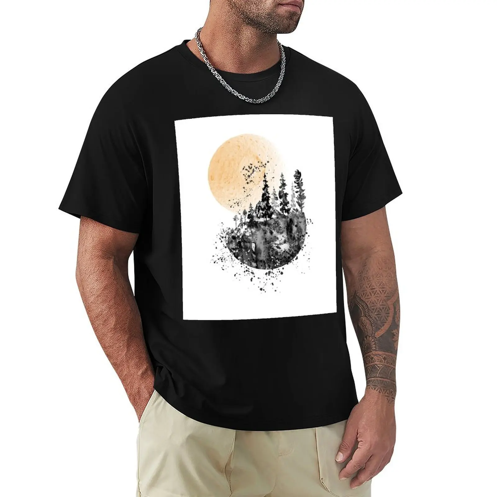 

Mountain, watercolor mountain, moon T-Shirt street wear summer shirt funny gifts anime men graphic t shirts