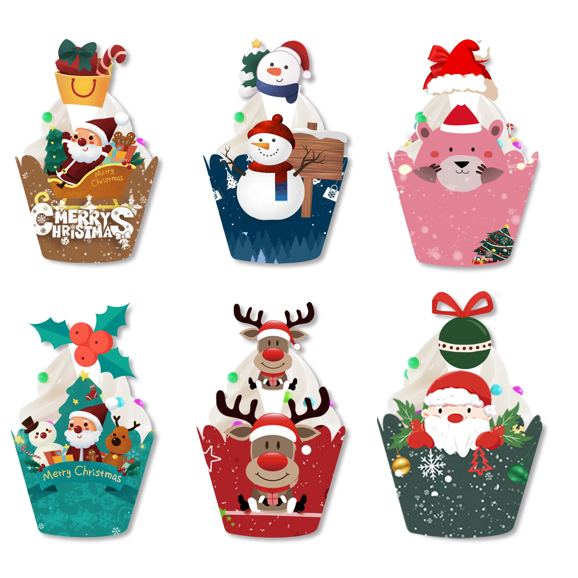 Christmas Party Cake Decorations, Cupcake Borders, Placards, Cake Toppers, 12Pcs