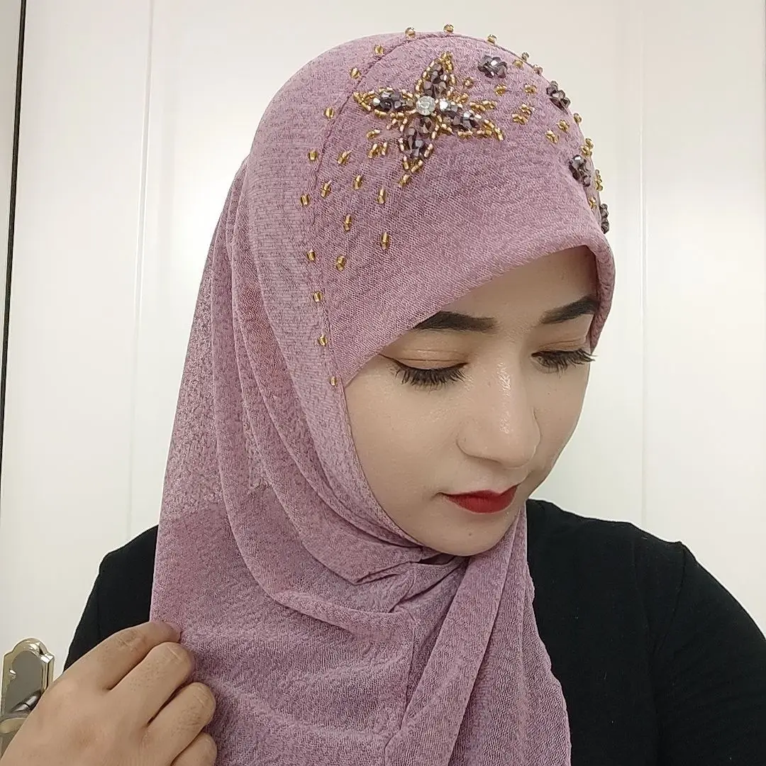 Commercio all'ingrosso 2 pezzi Hijab da donna Cappello Moda musulmana Eid Ramadam Cappelli di preghiera Beige Viola Berretti eleganti Beanie Cappelli africani sauditi