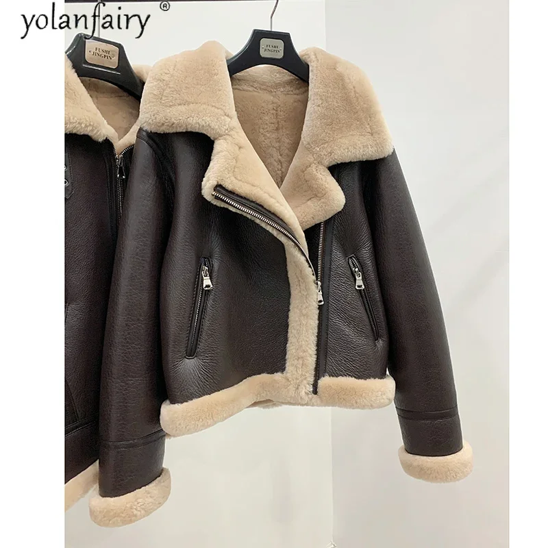 Women\'s Winter Jacket Real Fur Coat Female Warm Merino Sheep Fur Coats Women Clothes High Quality Genuine Leather Jackets KJ6532