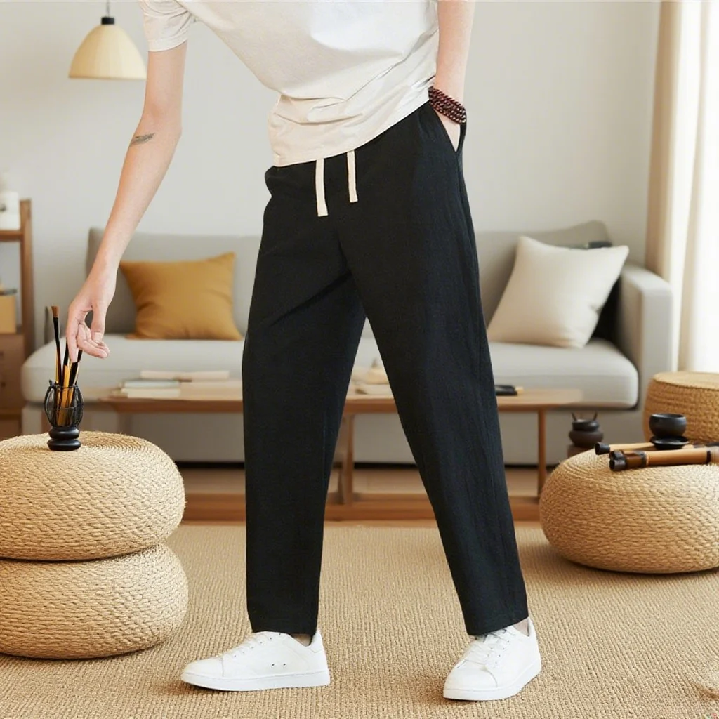 

Men's Chinese-Style Cotton Linen Joggers Sweatpants Breathable Solid Color Streetwear Summer Vacation Trousers S-5XL