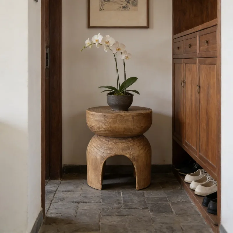 Wabi-Sabi Side Table, Rustic Coffee Table for Living Room, Vintage Nightstand for Bedroom, Aesthetic Home Decor Accent