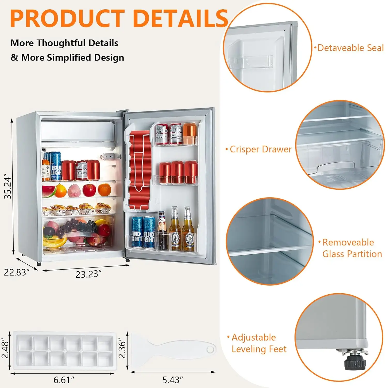 ตู้เย็นขนาดเล็กพร้อมช่องแช่แข็งตู้เย็นจิ๋วขนาด4.3ฟุตตู้เย็นขนาดเล็กประตูเดียวพร้อมเทอร์โมสตัทปรับได้7ระดับ