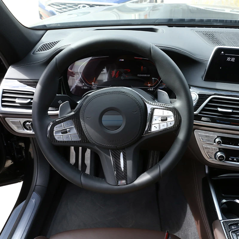 For BMW 3 4 5 7 8 Series G20 G28 6 Series GT X3 X4 X5 X6 X7 Z4 Real Carbon Fiber Car Steering Wheel Frame Button Trim Cover