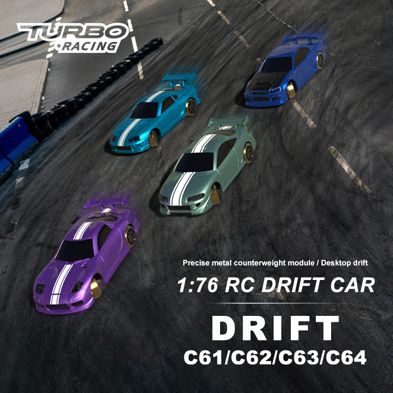 Turbo Racing 1:76 C61 C62 C63 C64 Drift RC Car With Gyro Full Proportional Remote Control RTR w/ Drift track Kit for Gift