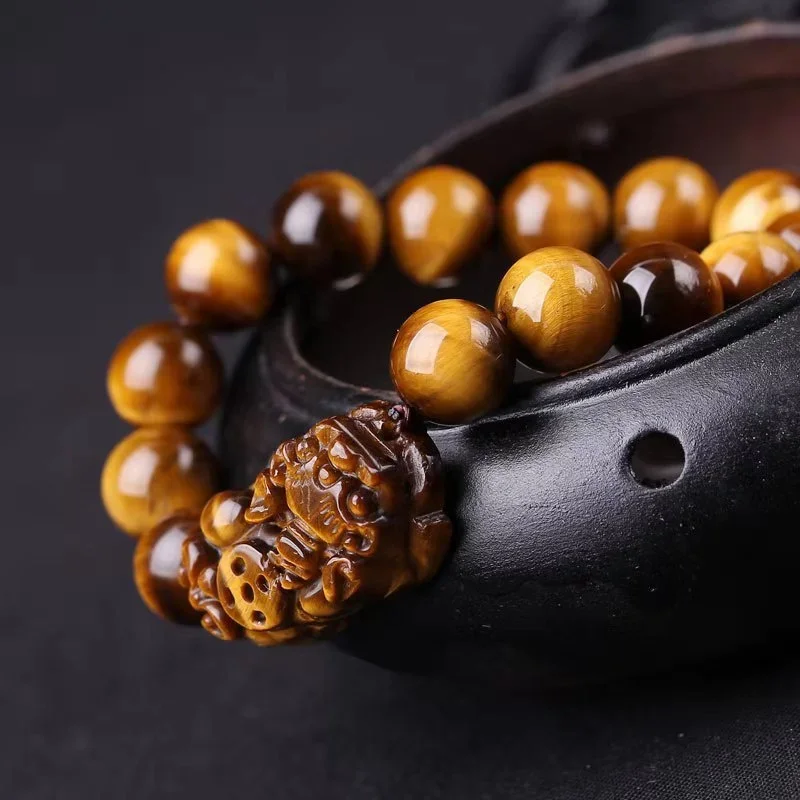Jia Le/ Natural Tiger Eye Stone Lucky Pixiu Bracelet Elastic Beaded Fashion Men Women Fine Jewelry Bracelet Accessories Gifts