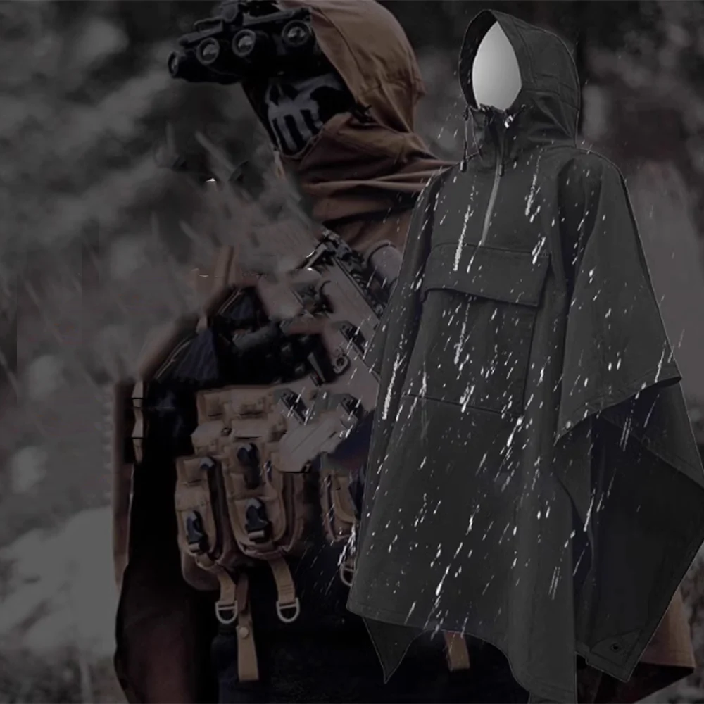 

Tactical Poncho Airsoft Multi-Purpose Outdoor Waterproof Rain Poncho for CS Hiking Mountaineering Camping Hunting Shooting