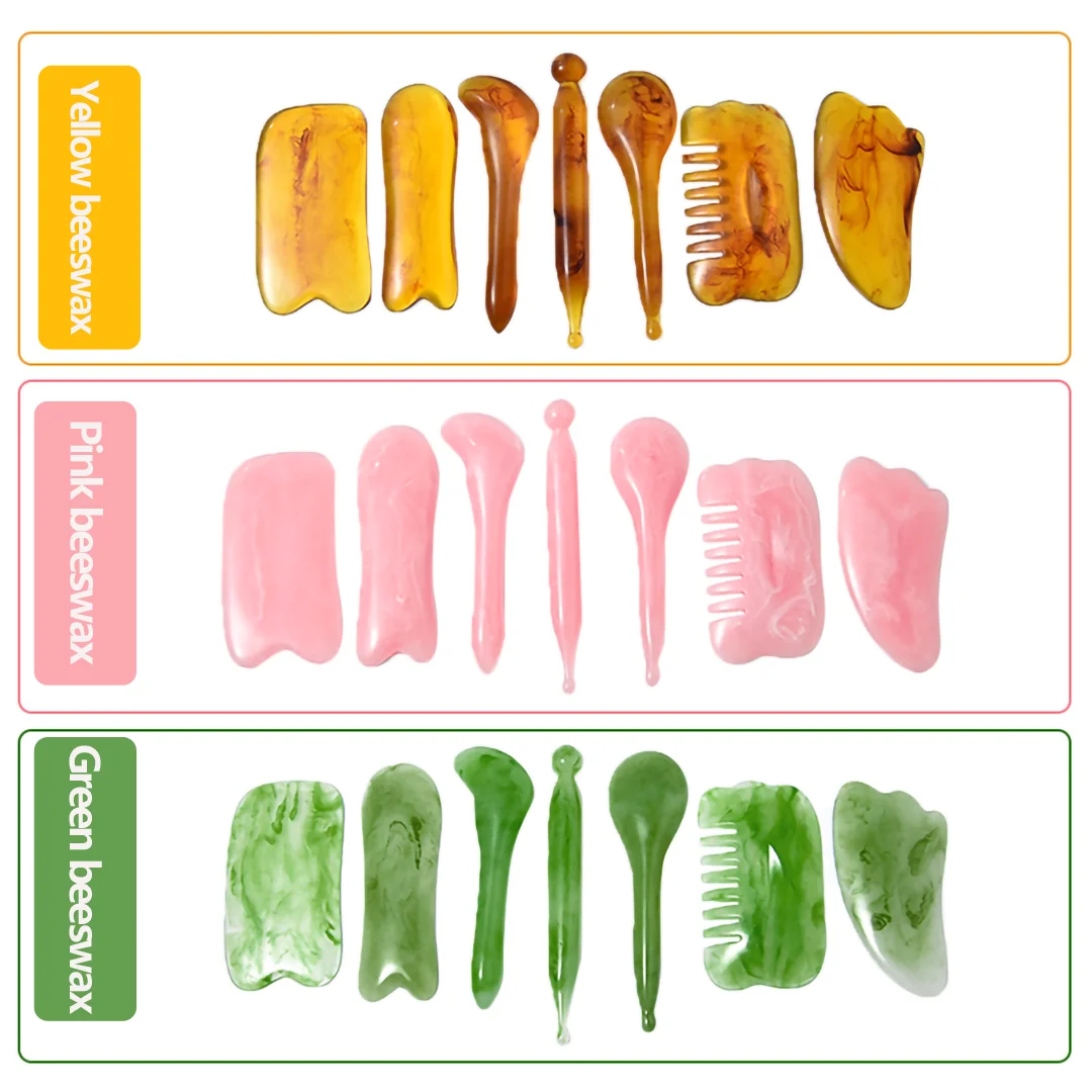 

Multicolor Beeswax Massage Scraping Board Set - Yellow, Pink, Green for Relaxation & Skin Care