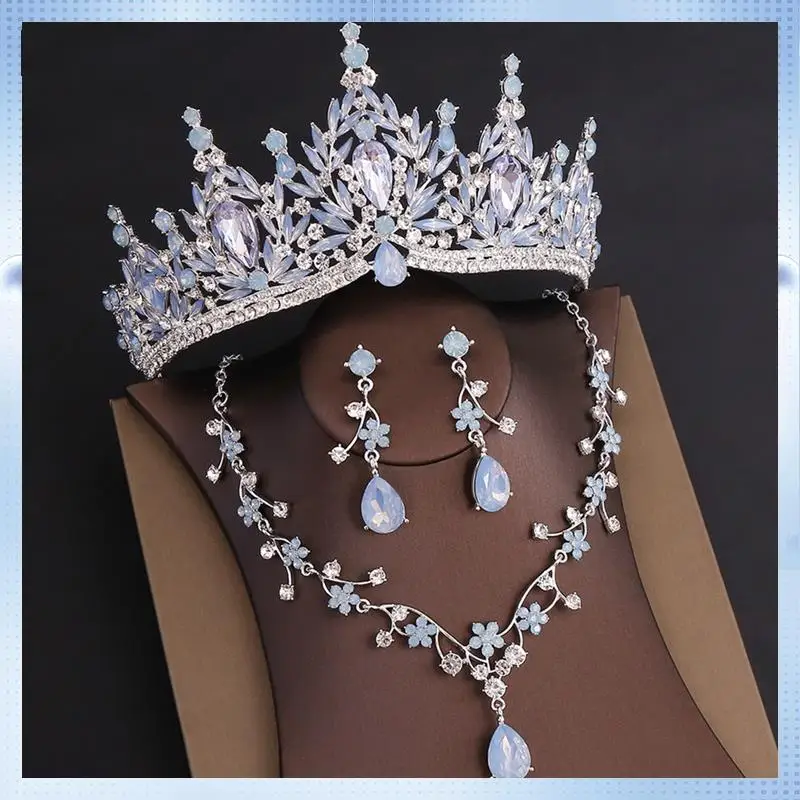

CYL-Baroque Wedding Crown For Bride 3-Pack Tiara Earrings Jewelry Set Champagne Crystal Birthday Gift
