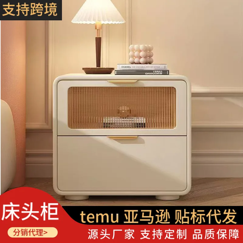 Wood Products, Cream Wind, Full Bedside Table, Modern Simple Bedroom, Household Bedside Table, Light Luxury High-end Storage