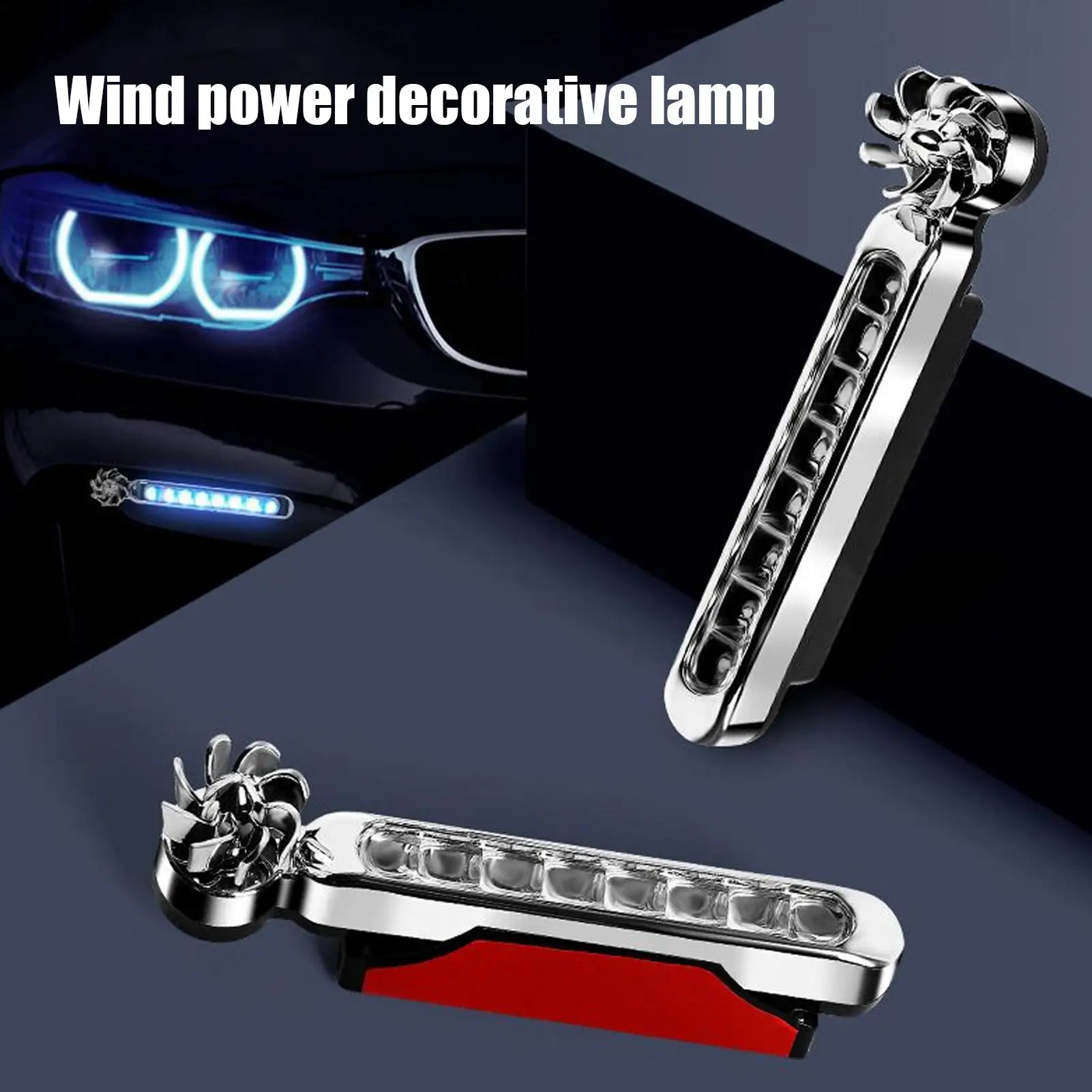 2pcs Car Daytime Running Lights LED Floodlights Wind Powered Car Lights with Rotating Fan Running Lights Decorative Lamp Front