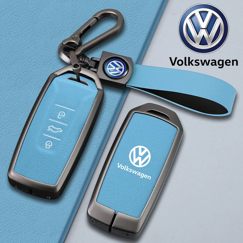 Zinc Alloy Leather Car Remote Key Case Cover Protector Holder Shell For VW Volkswagen Touareg 2019 2020 2021 2022 Auto Accessori