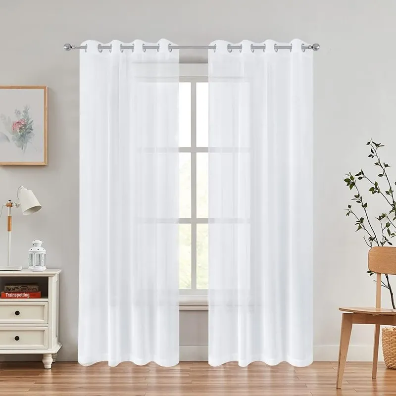 310cm Height Faux Linen Textured White Sheers for High Ceiling Window Decor, Patio Sliding Glass Door Sun Room