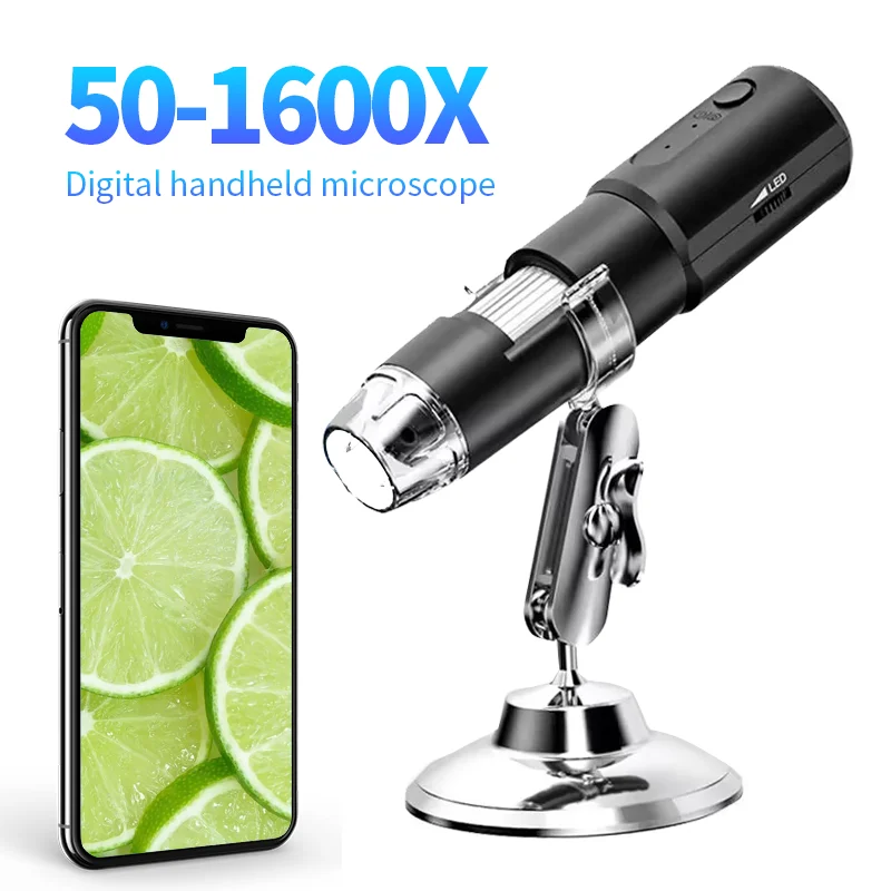 Wireless Digital Microscope 50X-1600X Magnification WiFi Portable Handheld Microscopes with Adjustable Stand For IOS Android PC