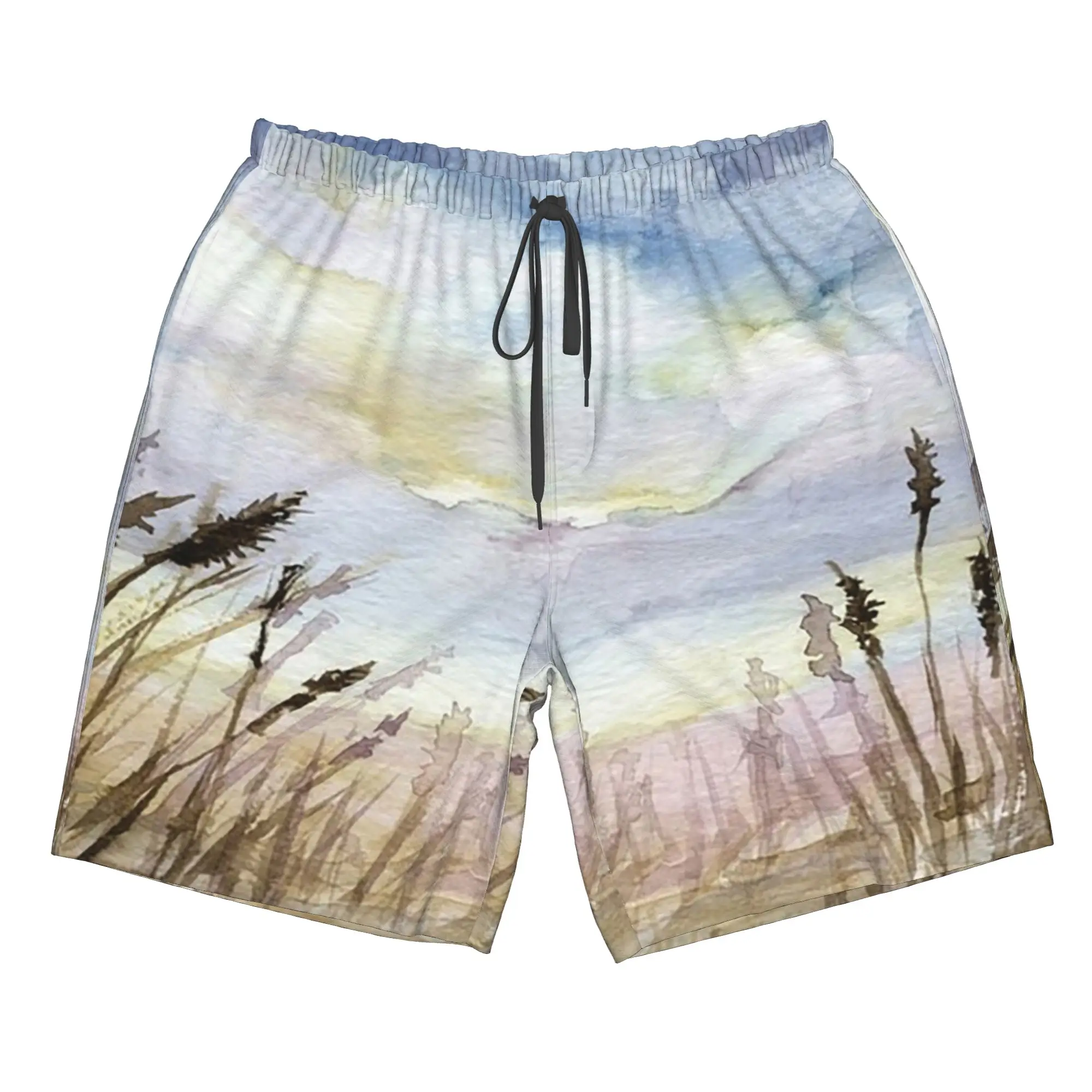 Artistic Reeds And Grasses Painting Trunks Beach Board Shorts Casual Quick Dry Swimming Summer Men Pants