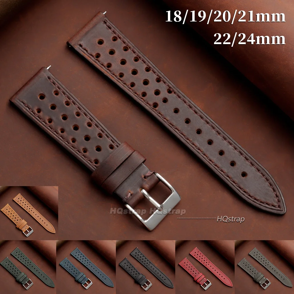 Atmungsaktives Rindsleder-Uhrenarmband, 18 mm, 19 mm, 20 mm, 21 mm, 22 mm, 24 mm, Retro-Lederarmband für Seiko-Uhrenarmband, Schnellverschluss-Armbänder – Detail 1