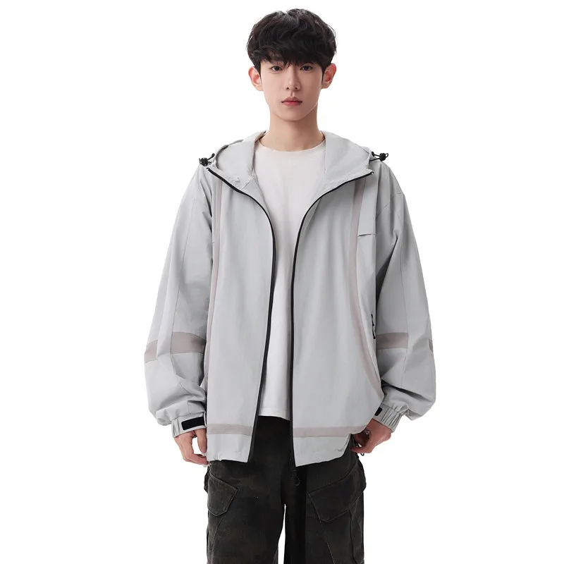 

Мужская спортивная куртка-ветровка в корейском и гонконгском уличном стиле, повседневная, дышащая, с длинным рукавом, на молнии, в студенческом стиле