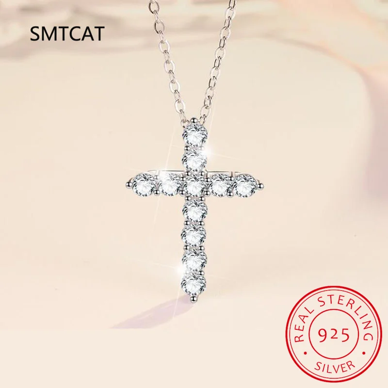 3mm D Color Moissanite Jesus Cross Pendant for Women Men S925 Silver 18k White Gold Plated Necklace Wedding Jewelry Gift