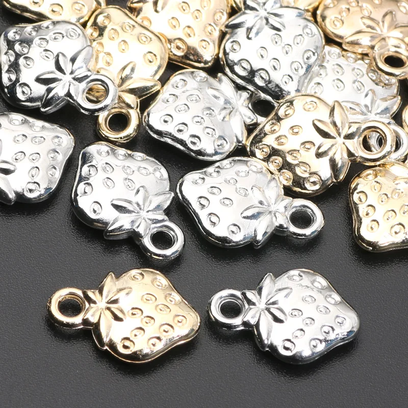 Gold Color Strawberry Pendants Necklace 30pcs Fruit Pendants CCB Spacer Acrylic Beads For Jewelry Making DIY Jewelry Accessories