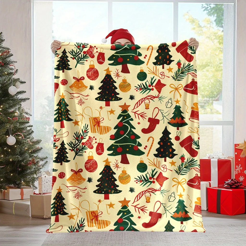 축제 나무와 스타킹 디자인이 있는 아늑한 크리스마스 담 - Christmas Throw Blanket 리뷰 및 가격