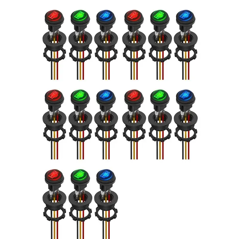 

PZHI-15X Round Rocker Switch 12V 20A UL Listed Waterproof Marine Round Toggle Switch LED Lighted On Off Switch 3 Color