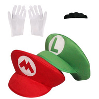 Super Mario Red Green Cap White Gloves Cosplay Cartoon Hats with Moustache Unisex Caps Cos Props Party Costumes Accessories