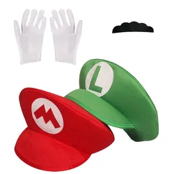 Super Mario Red Green Cap White Gloves Cosplay Cartoon Hats with Moustache Unisex Caps Cos Props Party Costumes Accessories