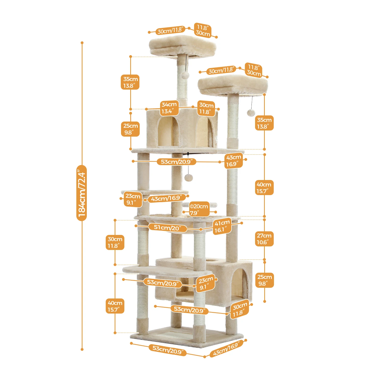 Multi-Level Cat Tree Tower with Scratching Posts&Board, Hammock, Cat Condo, Spacious Top Perch,Dangling Balls for Indoor Cats image 2