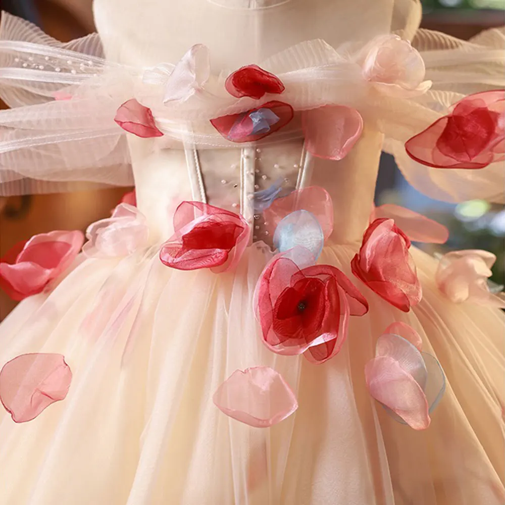 Jill Wish Luxury Floral Dubai Girl Dress Handmade Flowers Arabic Princess Kids Wedding Birthday Party Long Ball Gown J121