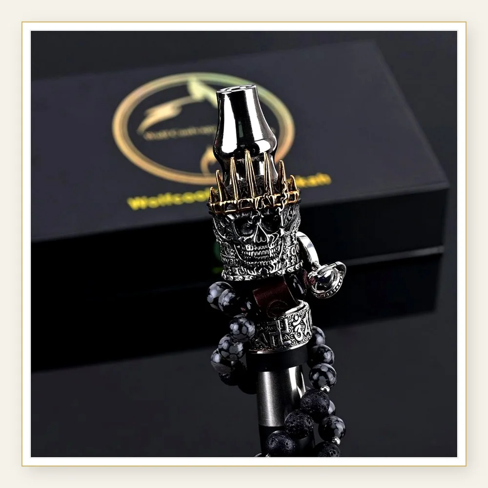 Titanium Alloy Cigarette Holder with Skull Design and Dark Thorns Crown, Single-Sided Suction Nozzle, Stylish and Durable