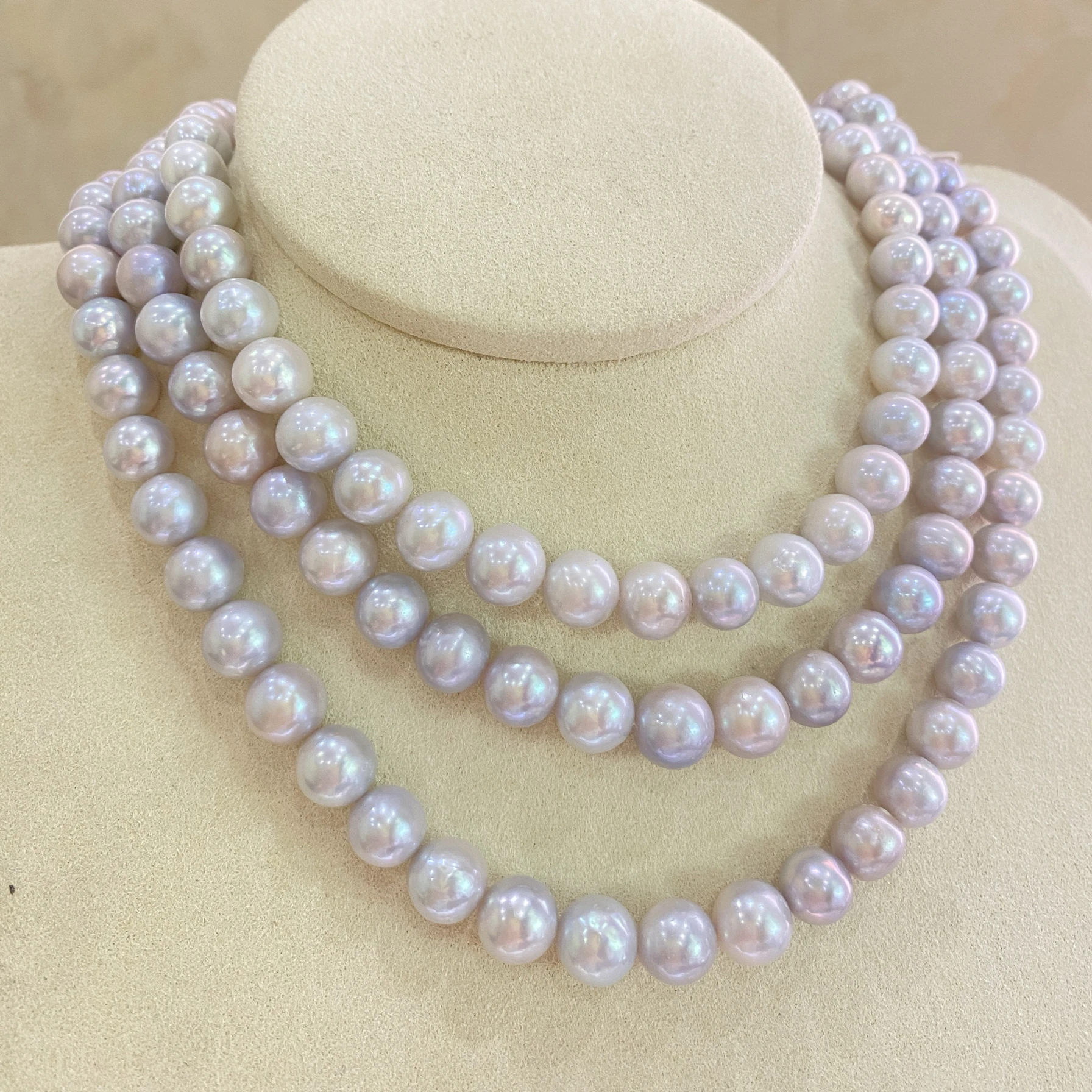 

Rare Pearl Necklace AAAA8-10mm Natural South Sea Blue Grey Pearl Necklace 925s-18 inch