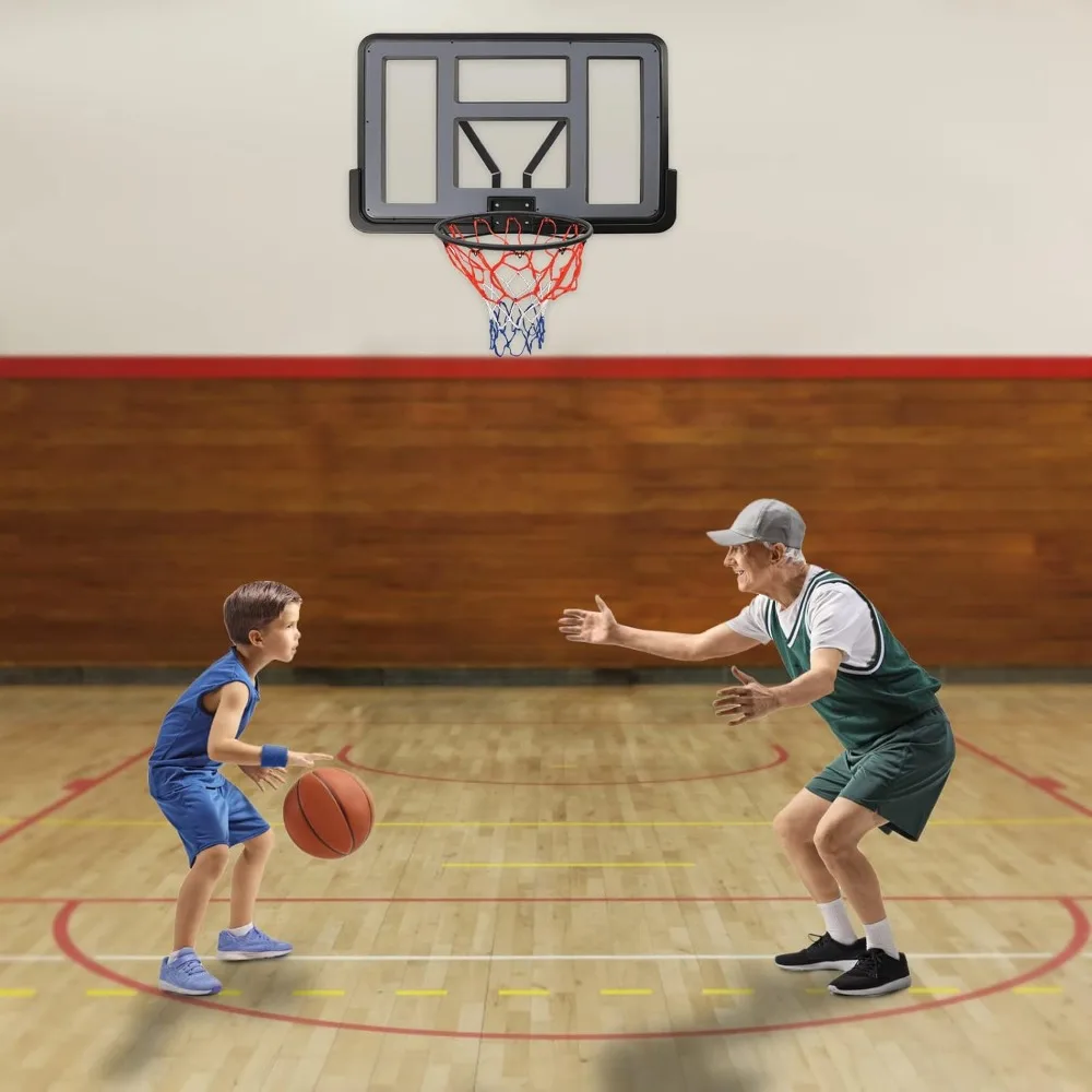 Adjustable Wall Mount Basketball Hoop with Performance PET Backboard and Rim for Indoor and Outdoor Home Use