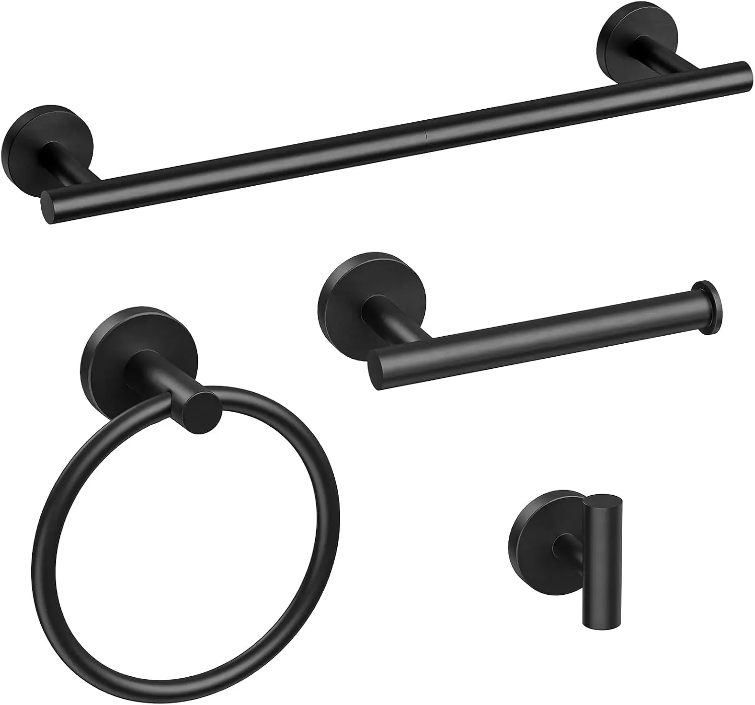 

18 Inch Matte Black Towel Bar Set, 4-Piece Bathroom Hardware Set, SUS304 Stainless Steel, Modern Wall Mounted