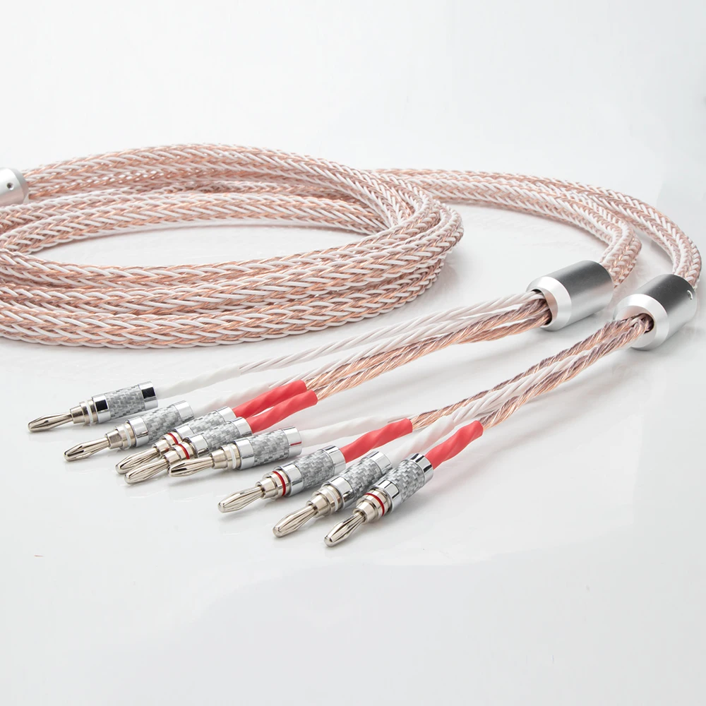 Pair Hifi Speaker Cable 12TC OCC Wire Banana Plug TO Y Spade Jack, Hi-end OCC Speaker Wire Amplifier Player