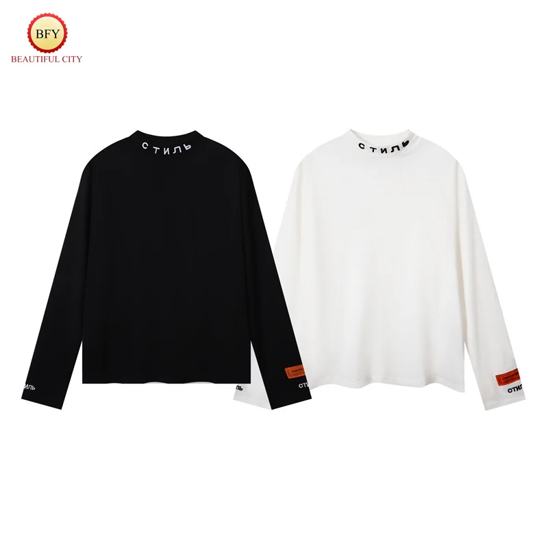 

High Street Cotton High Neck Men's and Women's High Neck Long Sleeve T-Shirt 1:1 Autumn Clothing Hip Hop Solid Colour Tops TEE
