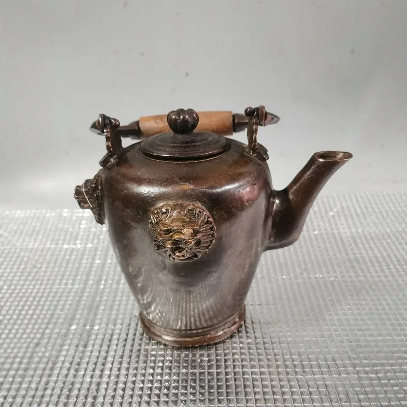 Old copperware, copper animal ear handle kettle, water kettle, wine kettle, vintage items, home decor, collectibles