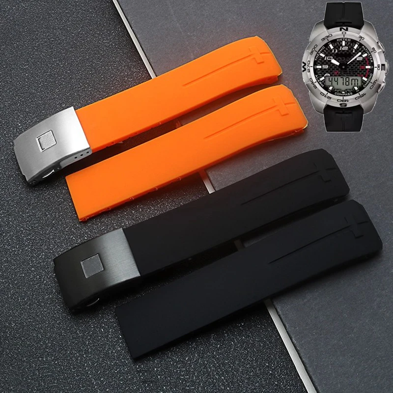 For Tissot 1853 Tengzhi T-Touch original T013 Rubber Silicone watch band T047T081T33 Black Orange waterproof watch straps 20mm