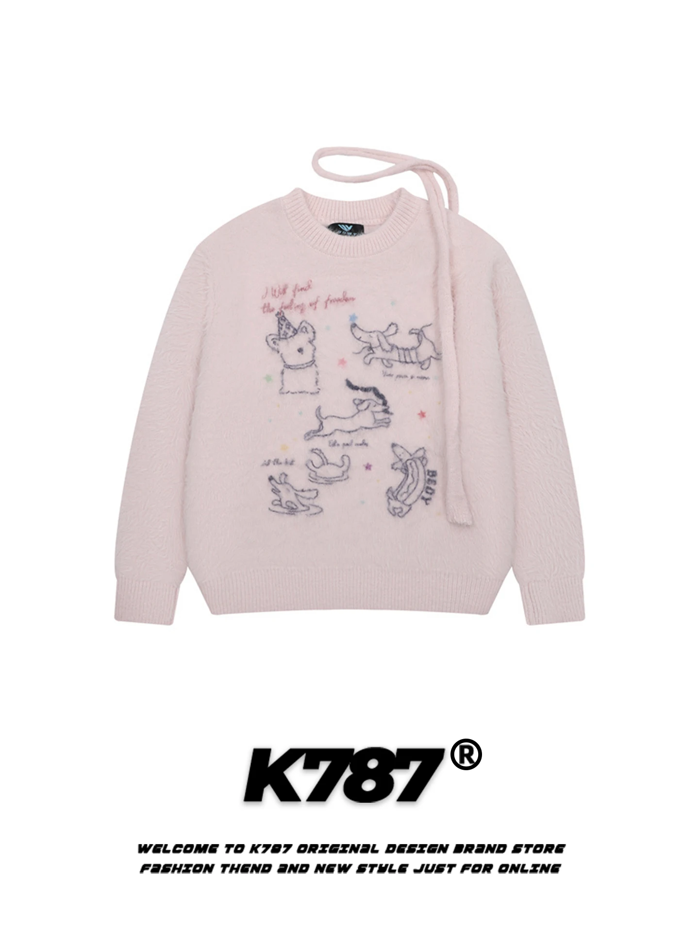 

Вязаный свитер в американском ретро-стиле с забавным собачьим принтом, круглый вырез, свободный крой, для женщин, осенне-зимний, теплый, омолаживающий, вязаная кофта без застежек