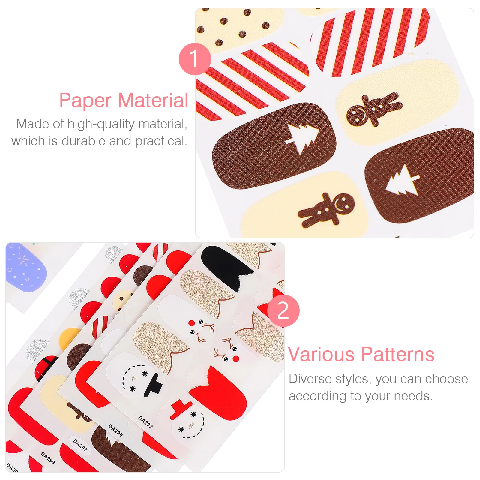 

9pcs Christmas Nail Art Stickers Self-Adhesive Manicure Patches For Women 7 Sizes Fingernail Decors Nail Stickers Safe Material