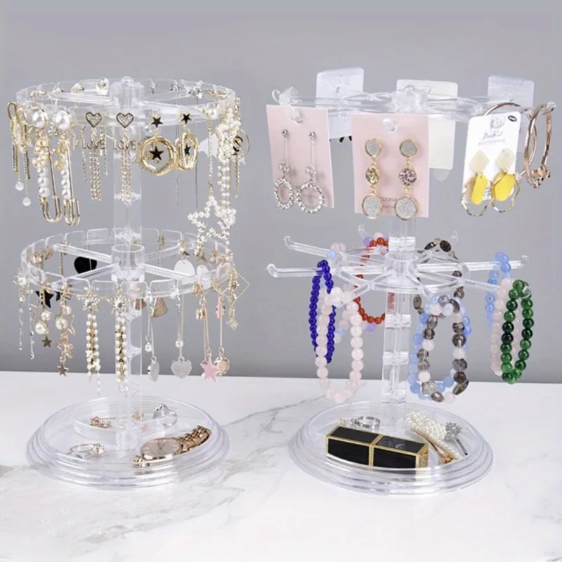 360-Degree Rotating Jewelry Display Stand 2-Tier Spinner Rack for Bracelets  Portable Hanging Organizer for Retail Stores