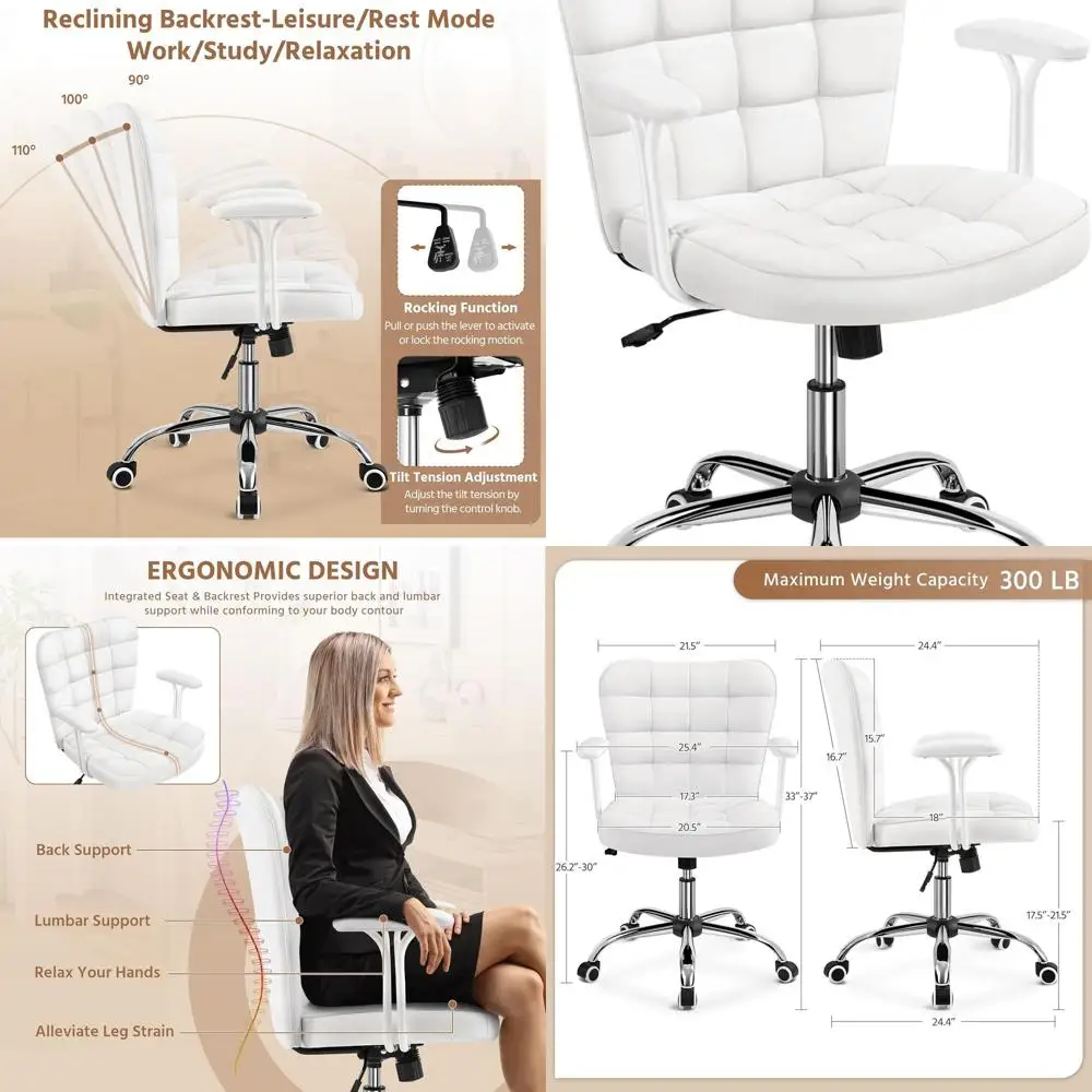 

Современное белое регулируемое вращающееся офисное кресло с мягкими подлокотниками для дома и офиса